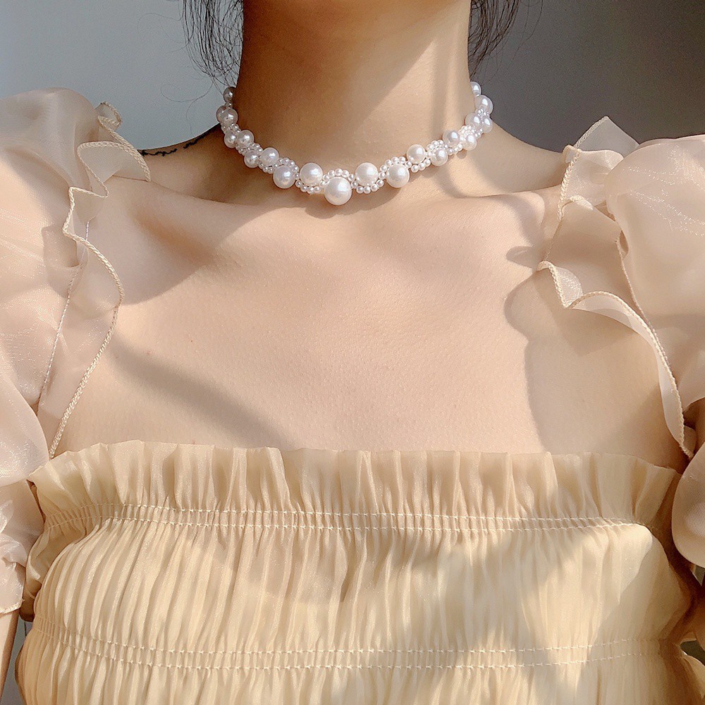 vòng cổ Choker Nhiều Lớp Đính Hạt Ngọc Trai Thời Trang Hàn Quốc Cho Nữ