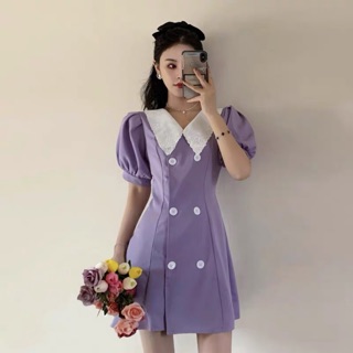Đầm tím hai hàng cúc cổ sen trắng ullzang