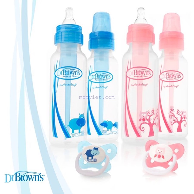 Bộ 2 bình sữa cổ thường OWL 250ml & 1 ty giả 0-6m Dr Brown's