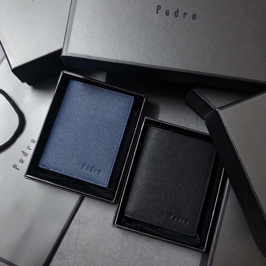 Ví nam đứng Pedro da đẹp bên trong nhiều ngăn full box túi giấy hãng