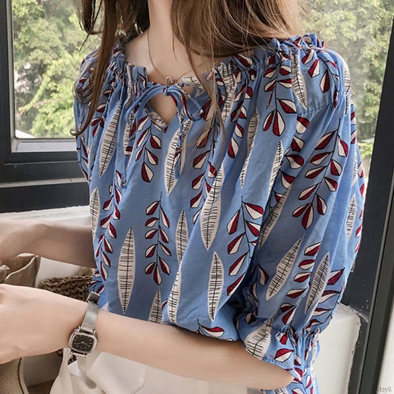 Áo chiffon Hàn Quốc hở vai họa tiết hoa thời trang cho nữ