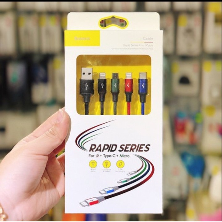 Dây sạc 4 đầu baseus - cáp sạc nhanh 3 in 1 iphone micro usb type c