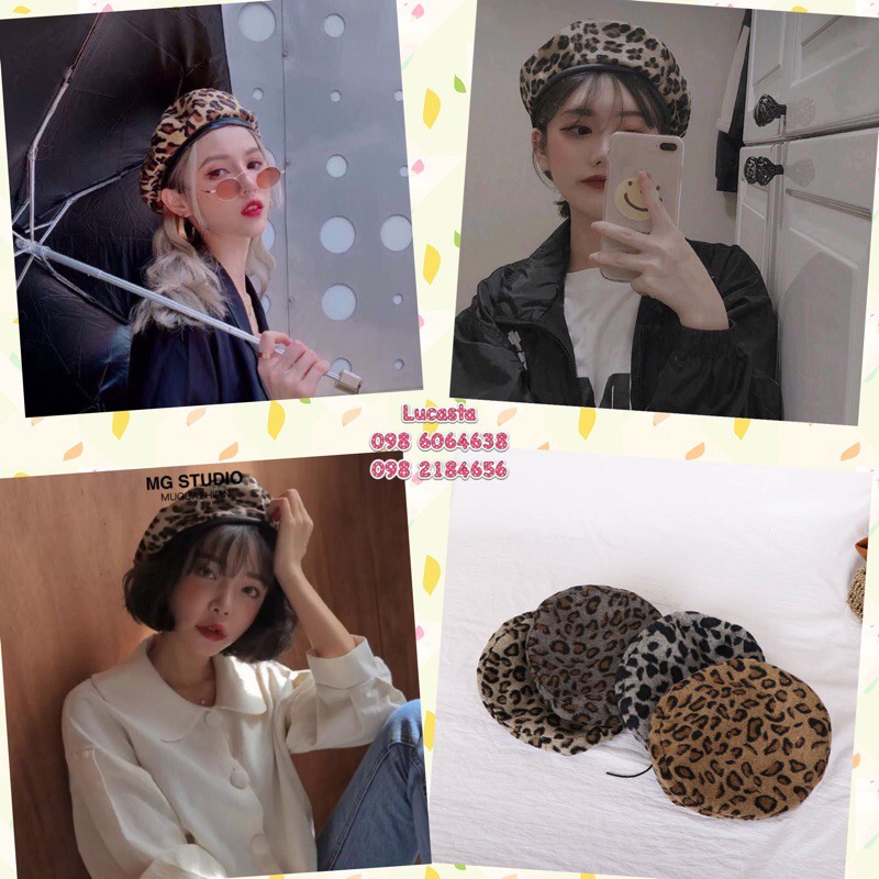 [238] Mũ nồi Beret da báo (sẵn 4 màu)