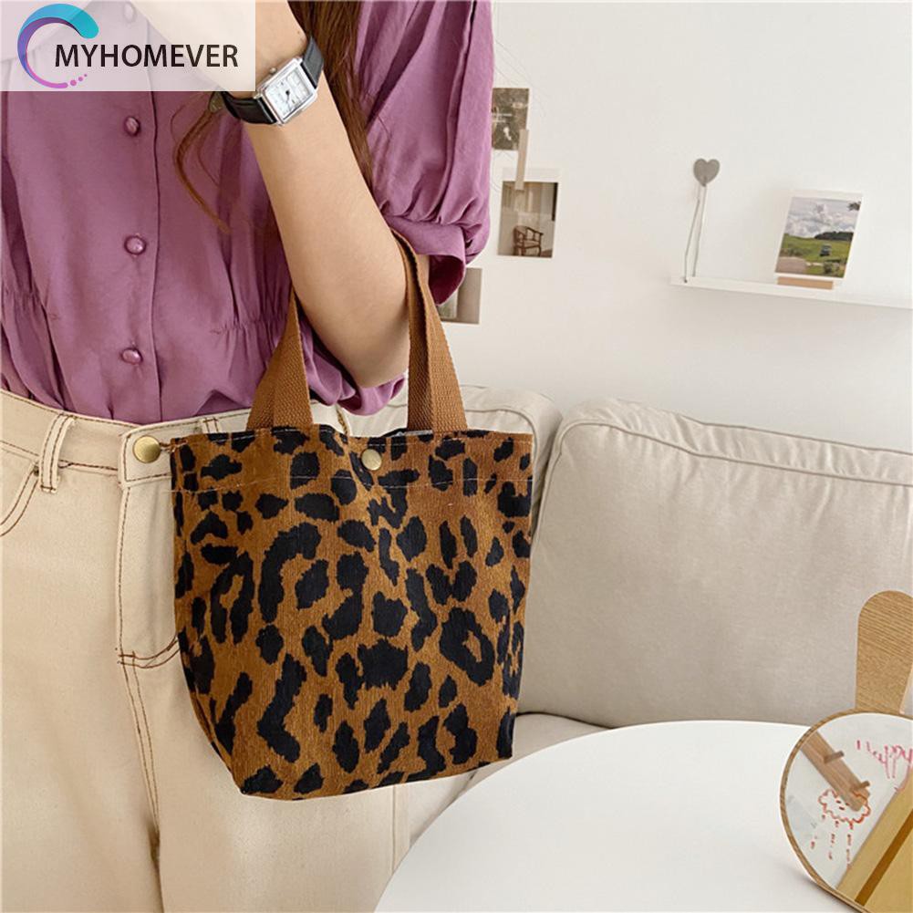 túi Casual Corduroy Bento Handbag Women Animal Print Portable Lunch Storage Bag nữ
