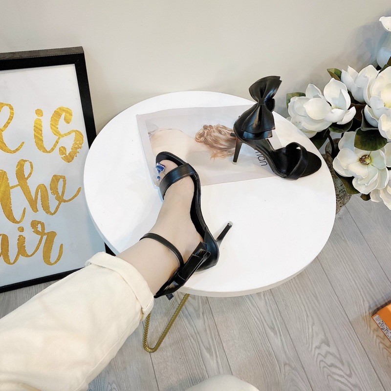 GIÀY CAO GÓT HẬU BÍT ĐÍNH NƠ GÓT NHỌN CAO 9P