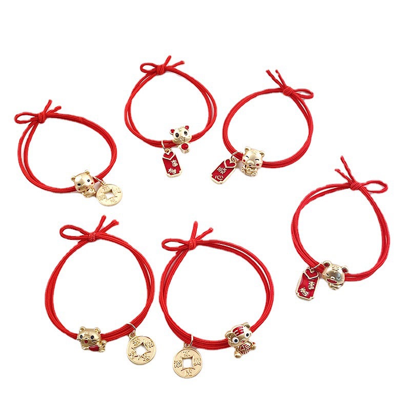 Dây buộc tóc cao su màu đỏ phối mặt hợp kim thời trang