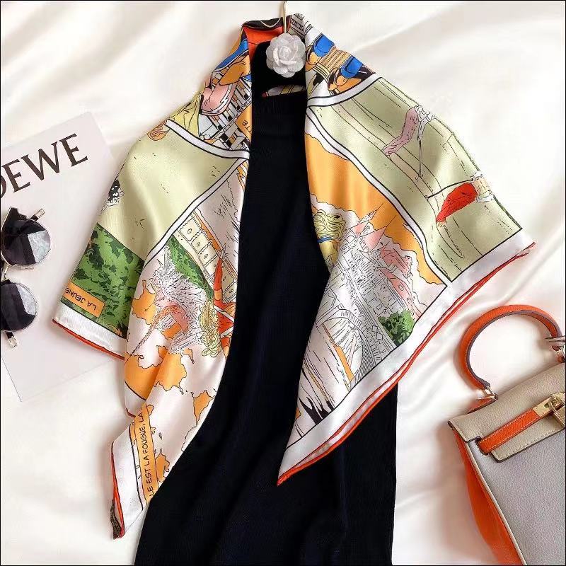 Parsimonious Women Silk Leaf Neck Scarf Femme Soie De Marque De Luxe Satin Turbante WJ1006-34