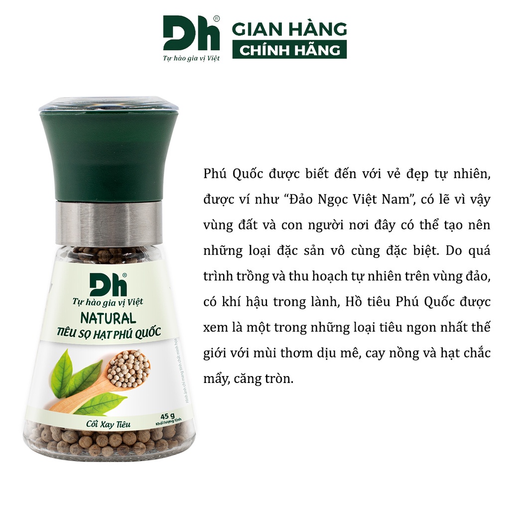 Tiêu sọ hạt Phú Quốc Natural DH Foods chế biến món ăn dạng cối xay 45gr - DHGVT50