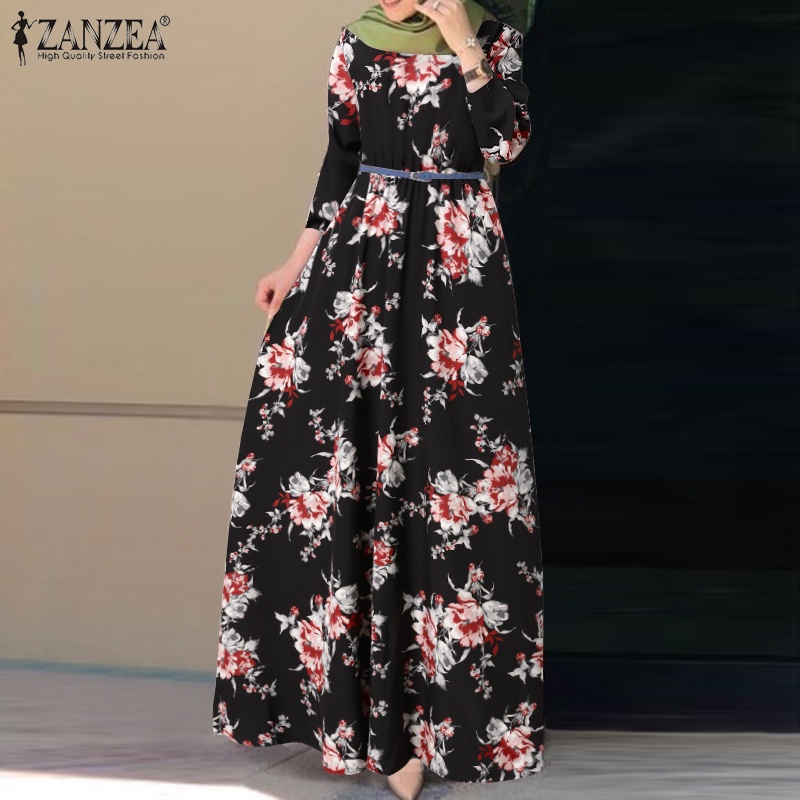 Zanzea Đầm Maxi Tay Dài In Họa Tiết Phong Cách Bohemian Thời Trang Cho Nữ