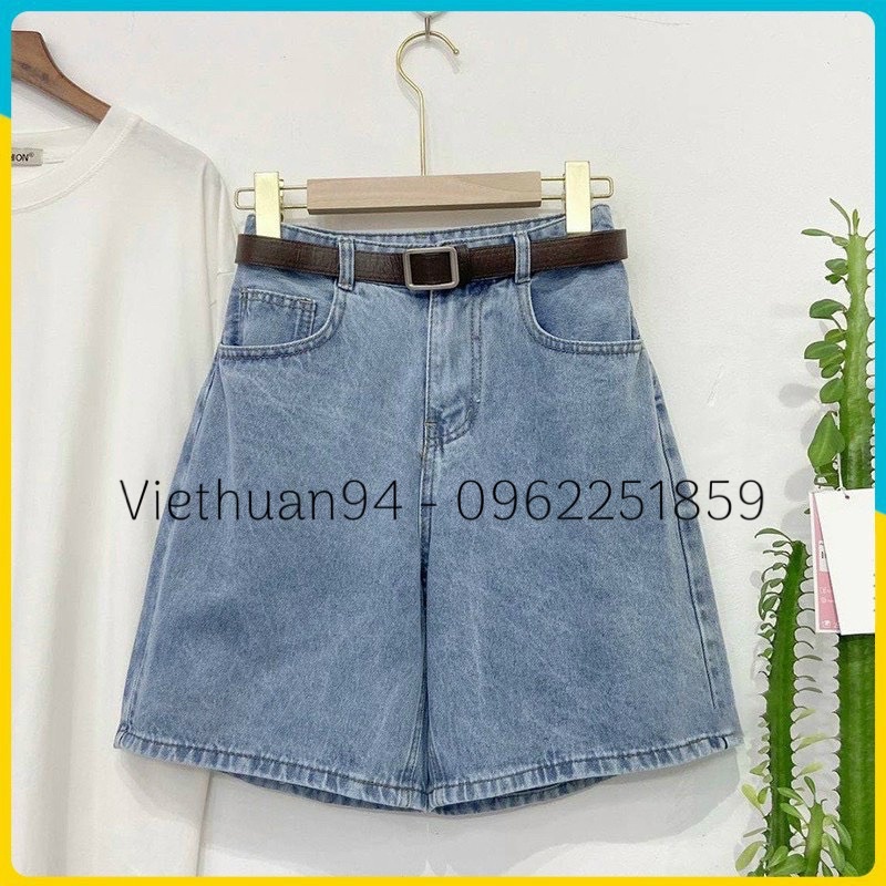 Quần short ngố trơn xanh cạp cao ống suông lên phom chuẩn đẹp