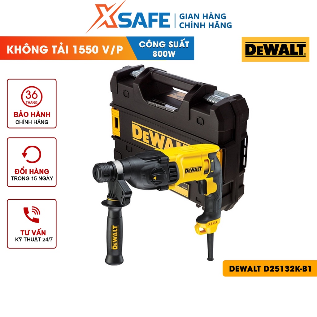 Máy khoan bê tông cầm tay DEWALT D25132K-B1 Máy khoan búa 2 chức năng công suất 710W, khoan sắt 13mm, khoan gỗ 30mm