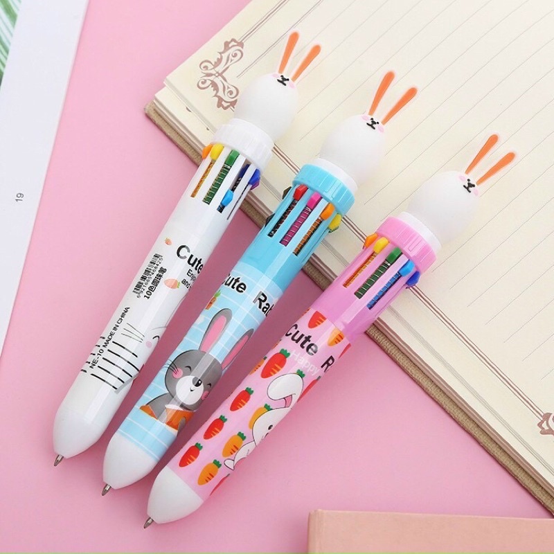 Bút Bi 10 Màu Sắc Hình Đầu Thỏ Ngộ Nghĩnh