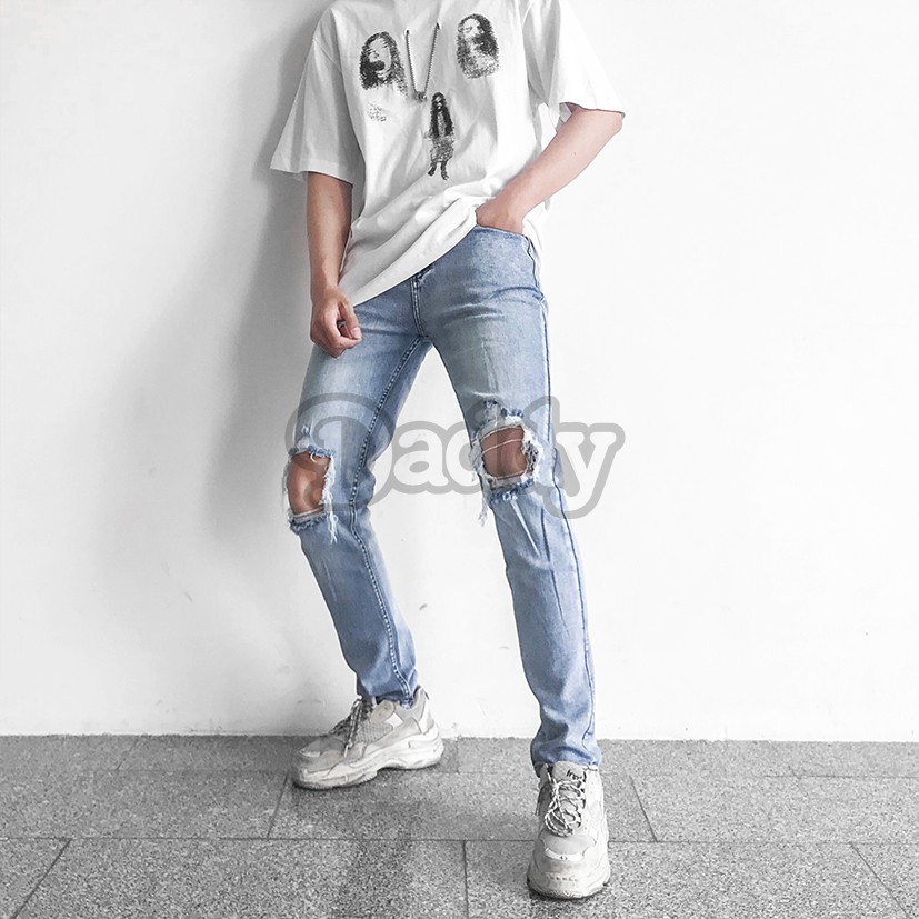 Quần Jean Nam Cao Cấp, Jean Co Dãn Rách Gối [895] Tặng kèm lót giày | BigBuy360 - bigbuy360.vn