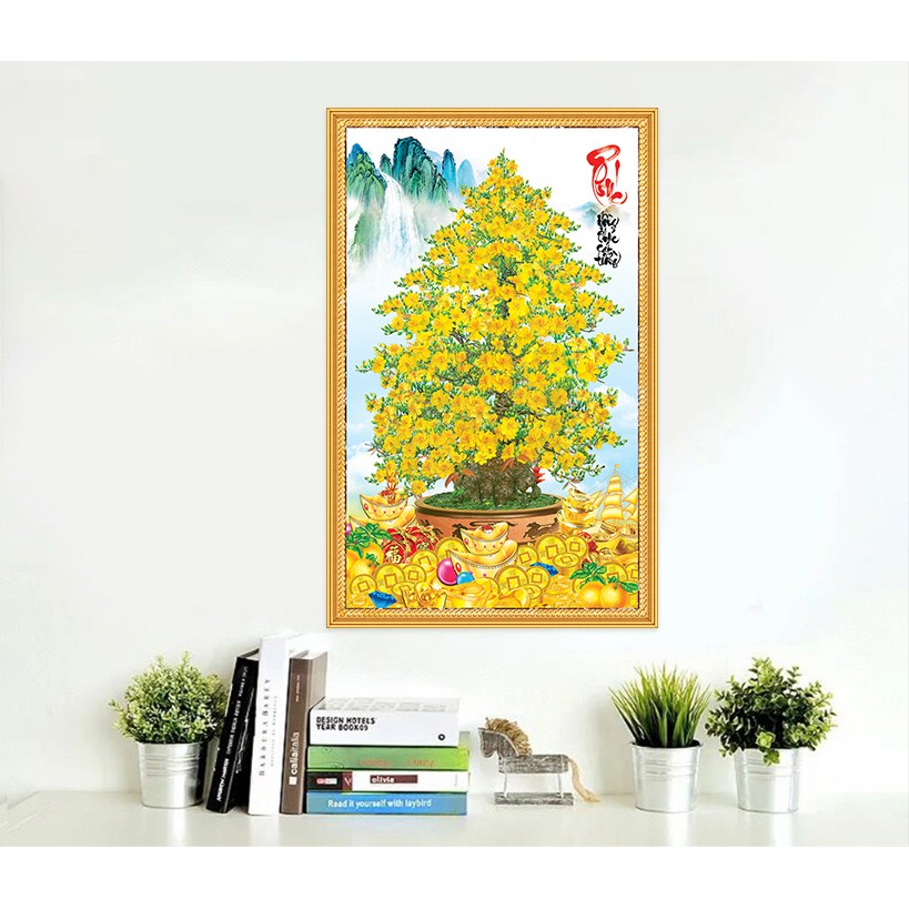 Tranh decal dán tường chậu mai mùa Xuân chữ PHÚC LunaTM-0675 nhiều kích thước