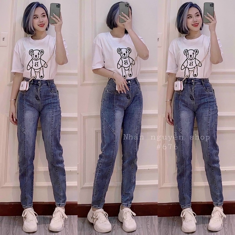 Áo phông gấu dập nổi tráng gương nhiều màu