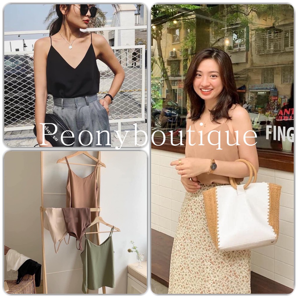 Áo Hai Dây Tùy Chỉnh Nữ 🌸 Thun 2 dây cổ tim đũi hở vai phông 2s trơn màu Đen | Trắng | Be | Nâu Ulzzang SIÊU HOT 🌸