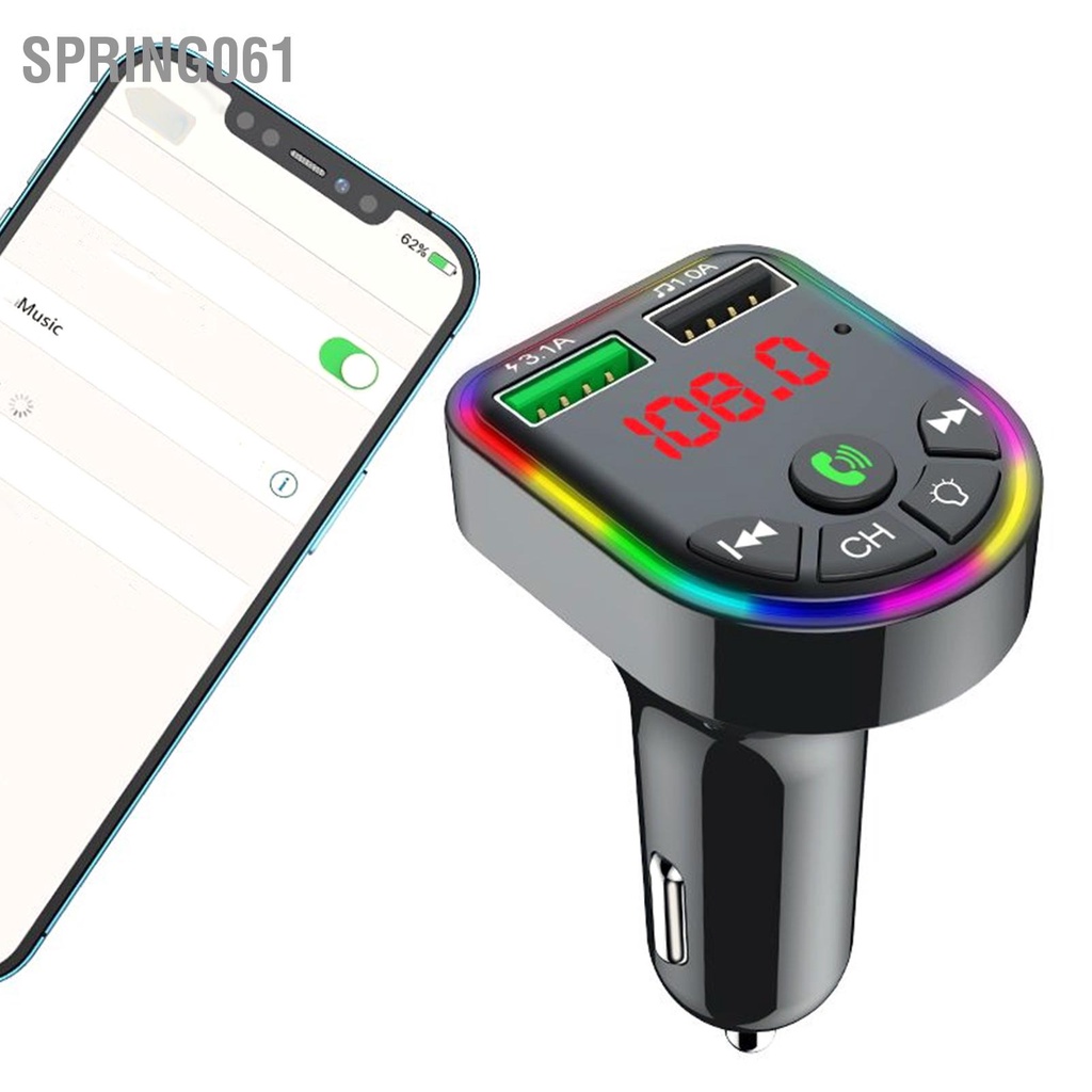 Máy Nghe Nhạc MP3 Bluetooth 5.0 Có Đèn Nhiều Màu Sắc Cho Xe Hơi 12-24V