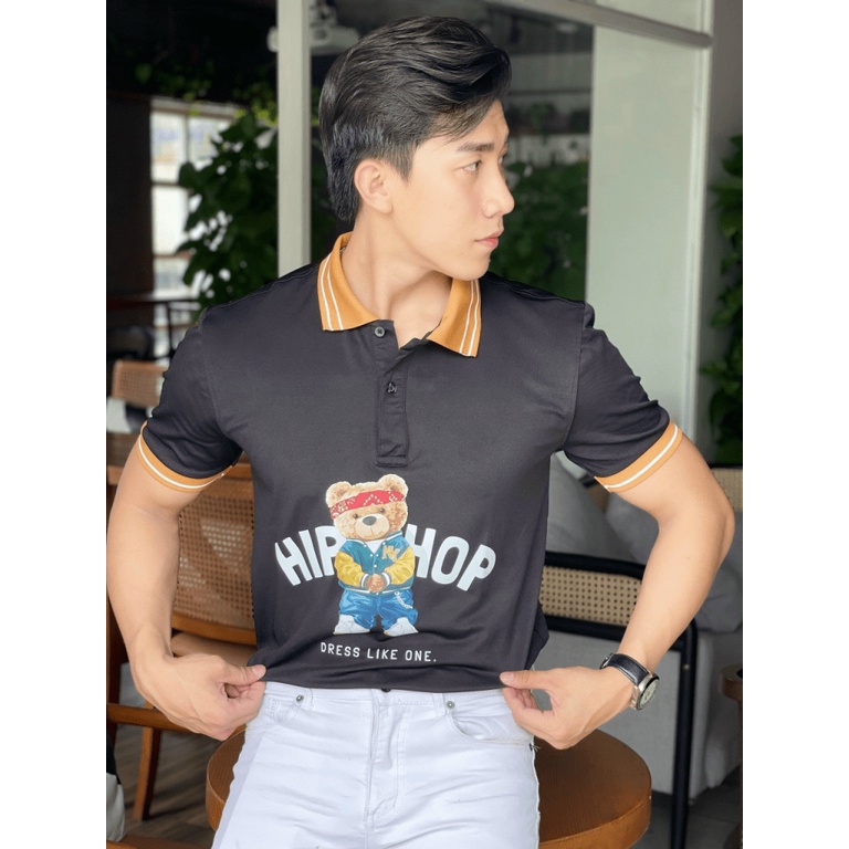Áo Thun Nam Cổ Trụ In Gấu Hiphop Chất cotton Mềm Co Giãn Tốt Form Chuẩn Mặc Thoải Mái Trẻ Trung NEW UNISEX