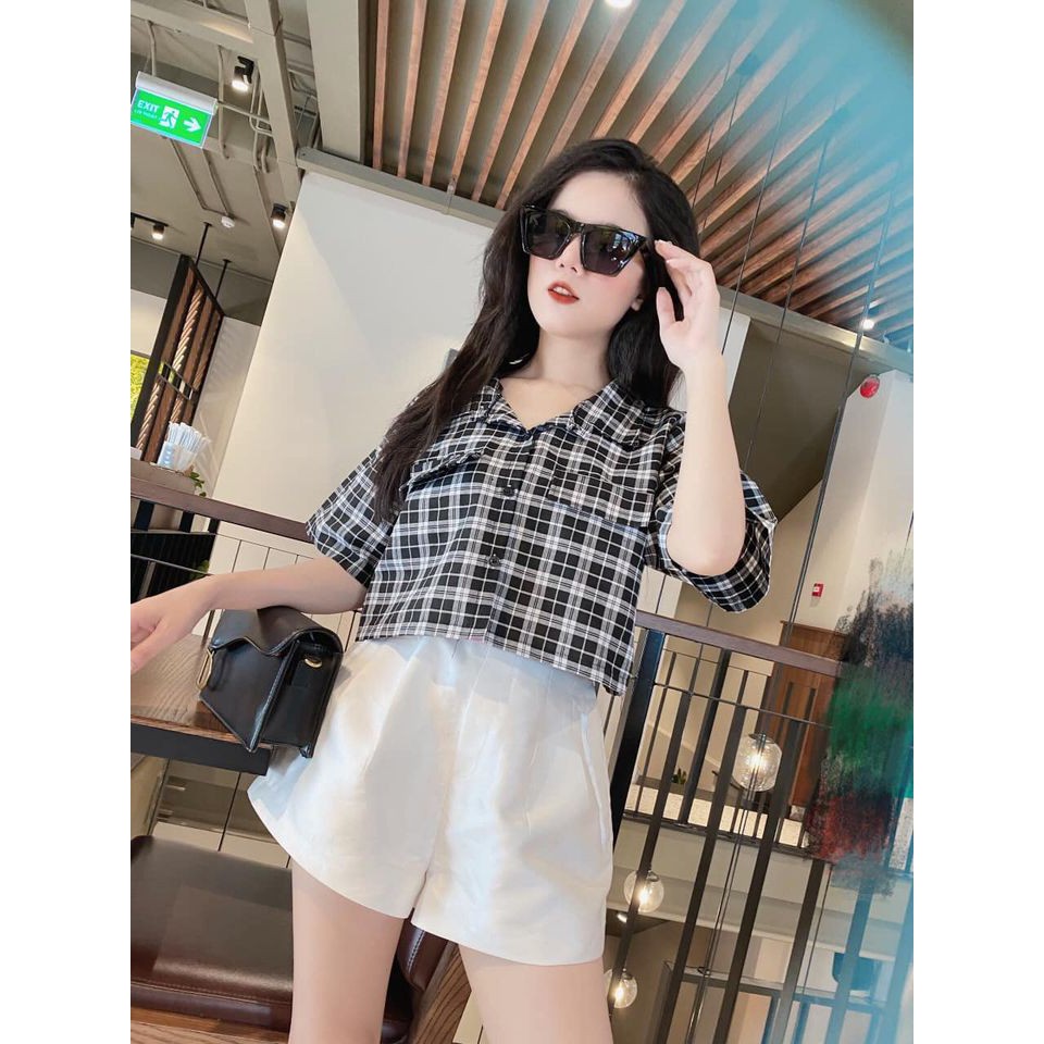 (MUA LÀ CÓ QUÀ) Sơ mi nữ 🍀áo croptop, áo kẻ caro BBR  ,thời trang hàn quốc XƯỞNG MAY HÀ NỘI2