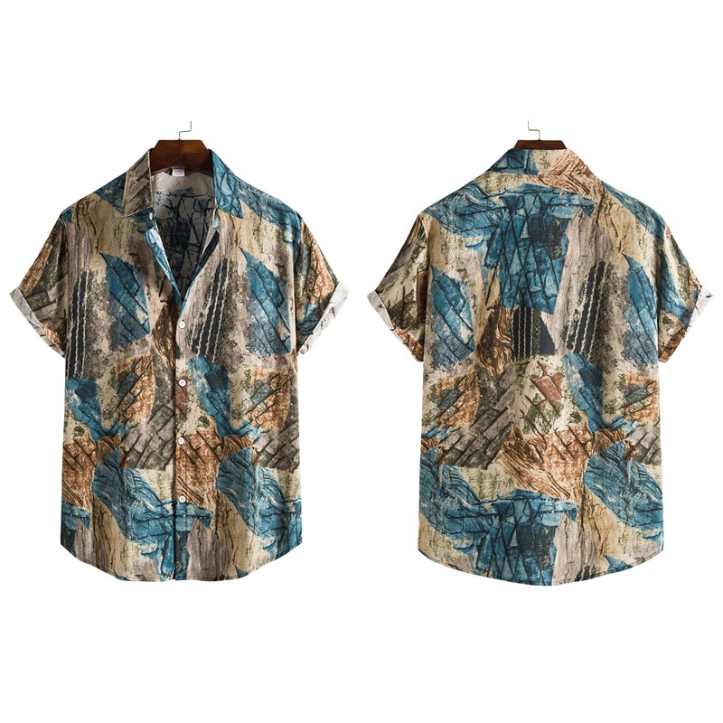 Áo Sơ Mi Hoa Nam Polo Cotton Lanh Tay Ngắn Dáng Rộng Cài Nút In Họa Tiết Hoa Thời Trang Mùa Hè 2022 Plus Size Cho Nam