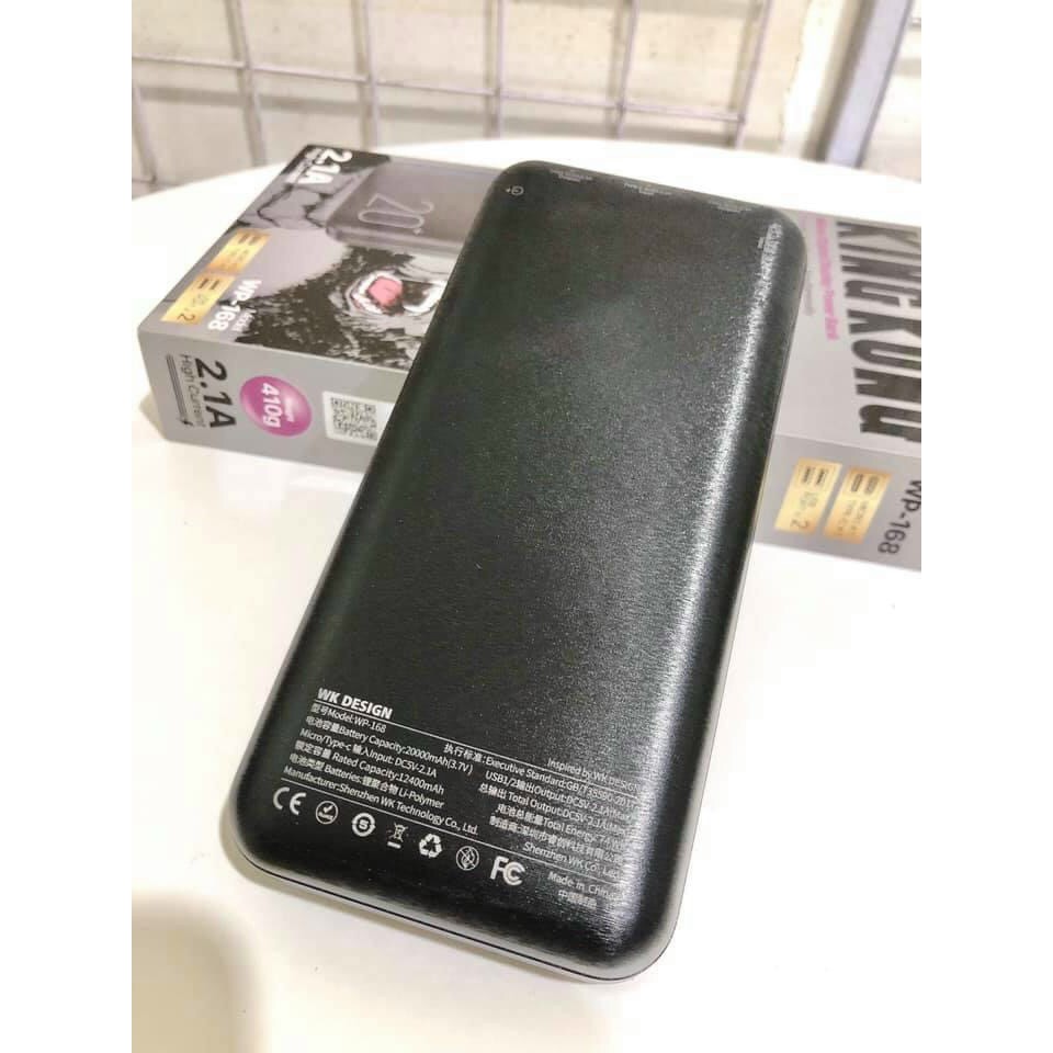 Sạc dự phòng Samsung 20000mAh 💖 CHÍNH HÃNG 💖 Cục pin dự phòng WK  WP-168 20000Mah, có đèn led báo % pin bảo hành 6 tháng