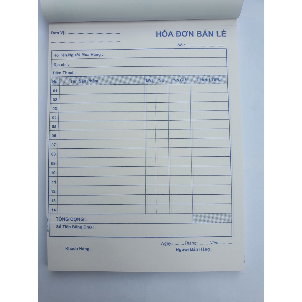 Hoá Đơn Bán Lẻ 1 Liên - A5 (100 tờ)