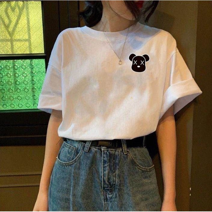 Áo thun Unisex nam nữ form rộng chất cotton co giãn- Áo phông thêu gấu basic dễ phối đồ RÔ STORE AT15