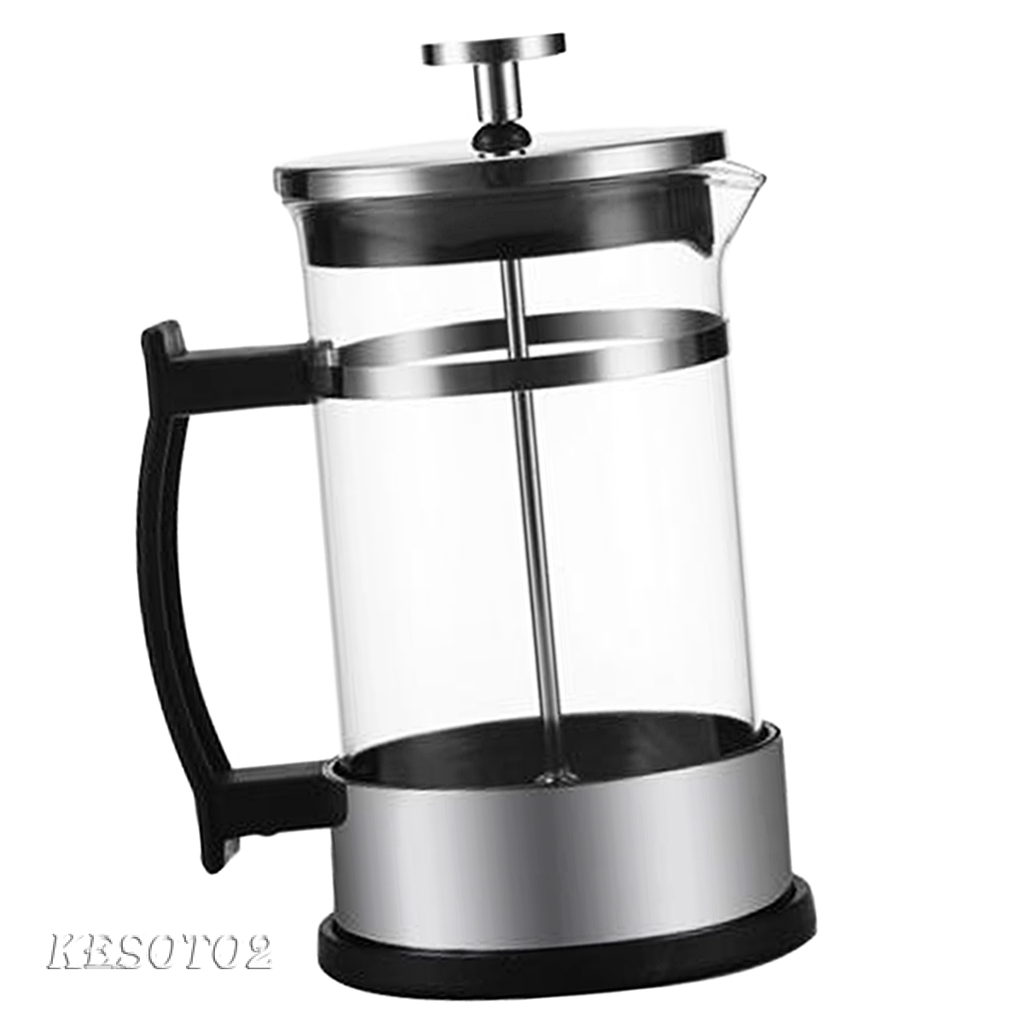 Stainless Glass French Press Cafetiere Coffee Maker 350ml/12oz Silver 1-2Cup