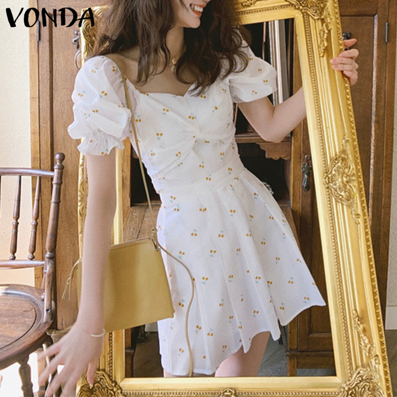 Đầm VONDA Tay Ngắn Cổ Vuông In Hoa Văn Phong Cách Hàn Quốc Thời Trang Cho Nữ | BigBuy360 - bigbuy360.vn