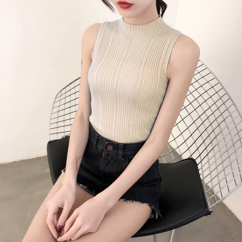 Áo sát nách nữ cổ cao 3 phân kẻ sọc