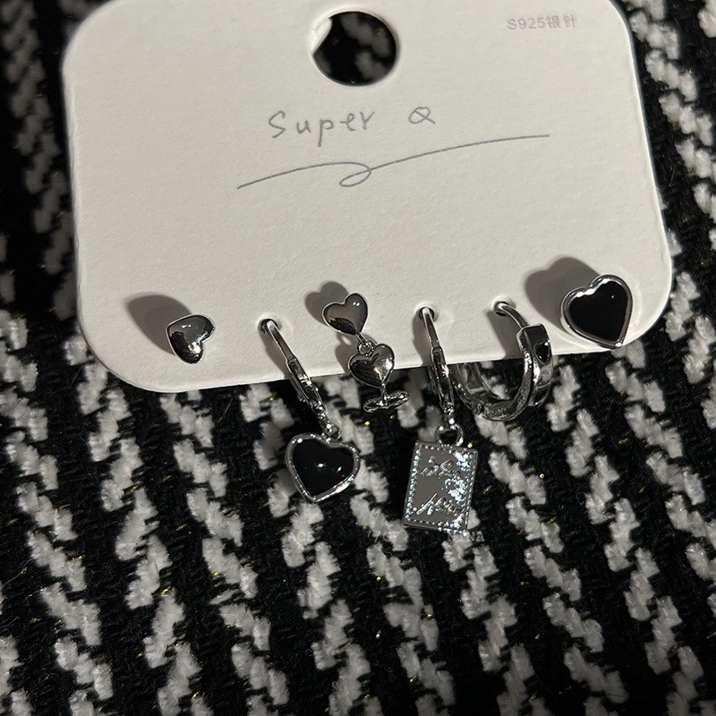 Hoa tai trái tim 6 mảnh Hoa tai nữ phong cách Hàn Quốc mới