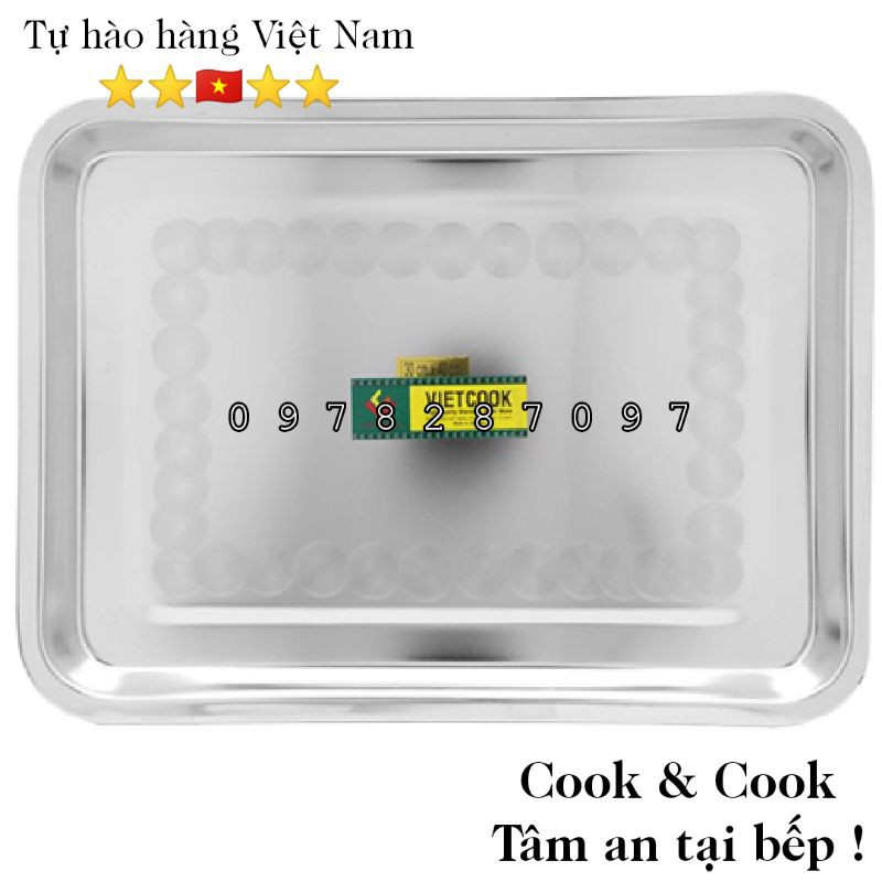 [Chính Hãng] Khay mâm chữ nhật inox size 30x40, 35x50 cm Vietcook&amp;cook loại dầy