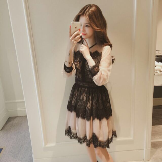 Đầm dáng xòe nữ tay dài midi Emilyshop