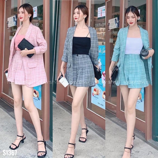 Set vest kẻ 3 chi tiết
