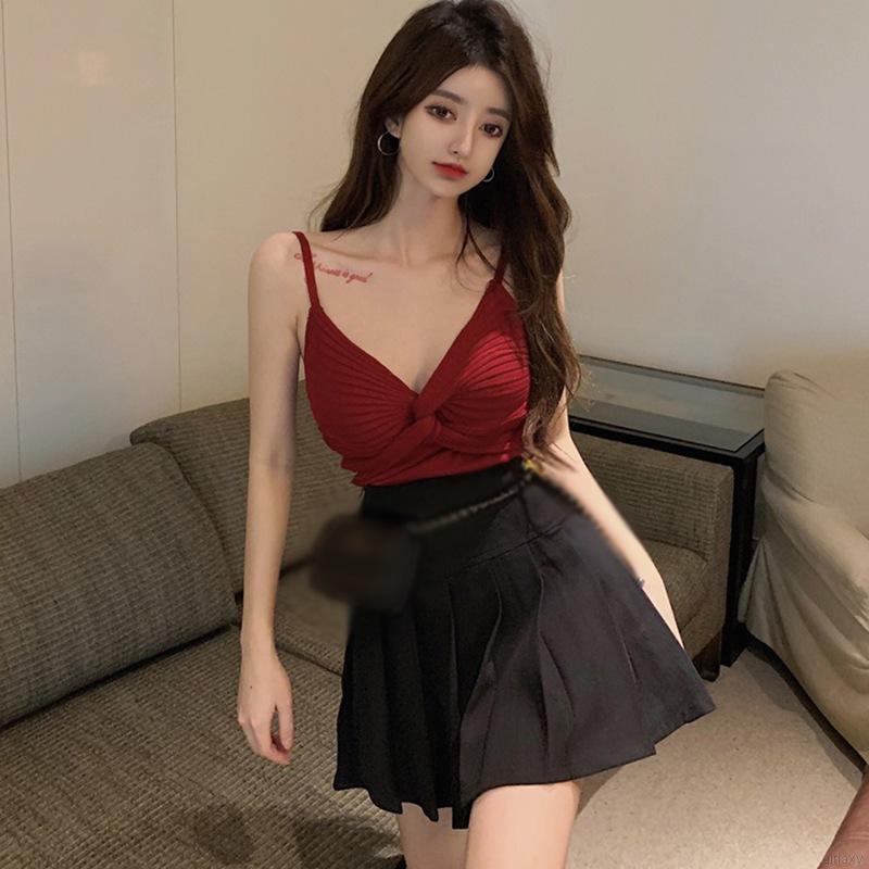 Áo croptop dệt kim thiết kế thắt nút phong cách Hàn Quốc thời trang mùa hè cho nữ