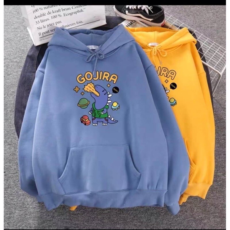 áo hôdie nỉ khủng long phun lửa gọjira, áo hoodie nỉ bông khủng long GOJIRA dáng to rộng