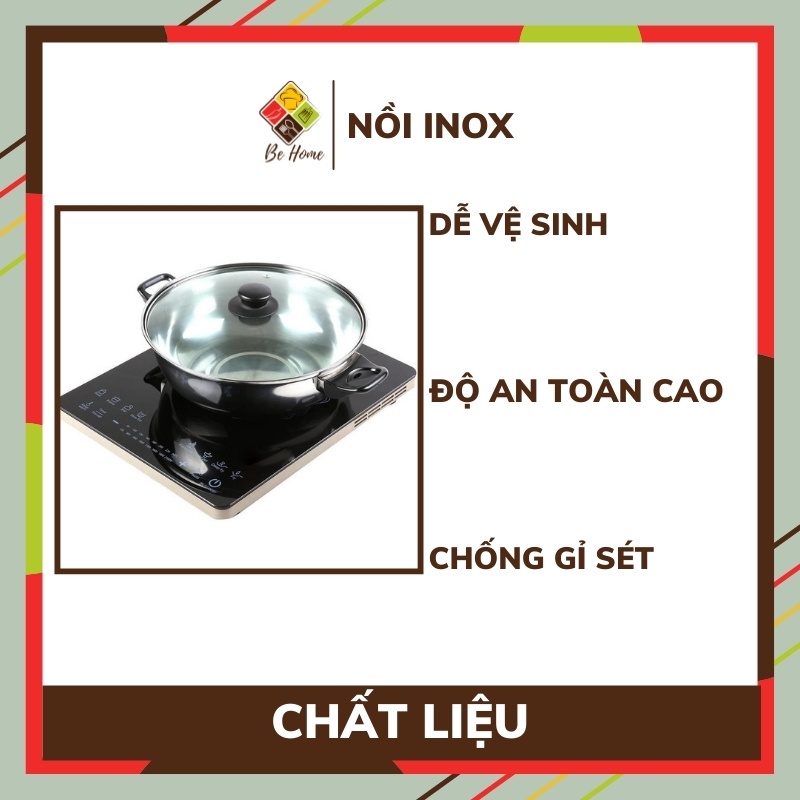 Nồi lẩu inox vung kính BEHOME Nồi nấu lẩu Nồi lẩu inox  - Nấu được Bếp Từ Làm Nóng Cực Nhanh [TẶNG BỘ MUÔI MÚC]