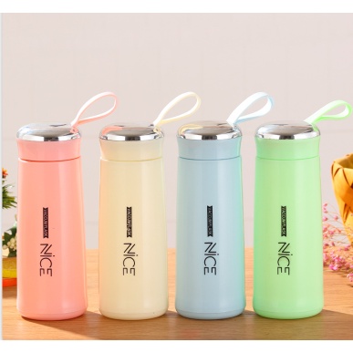 Bình nước pastel có chữ quai xách BN37 giữ nhiệt thuỷ tinh bọc nhựa 400ml