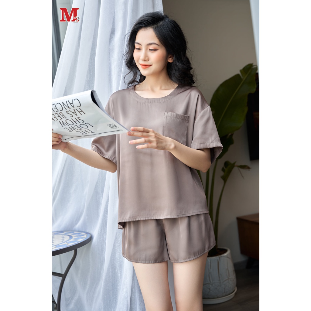 Bộ quần áo nữ chất liệu lụa satin túi ngực K0030609 Thời trang M2