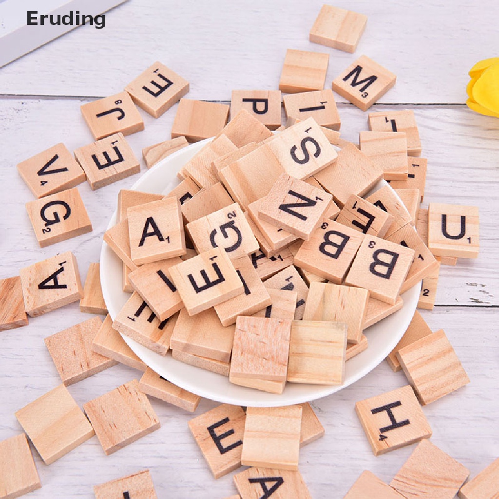 [Eruding] 100 Miếng Gỗ Xếp Hình Chữ Cái Và Số Màu Đen