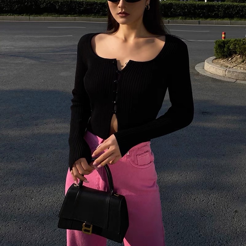 Áo khoác cardigan tay dài cổ vuông nữ