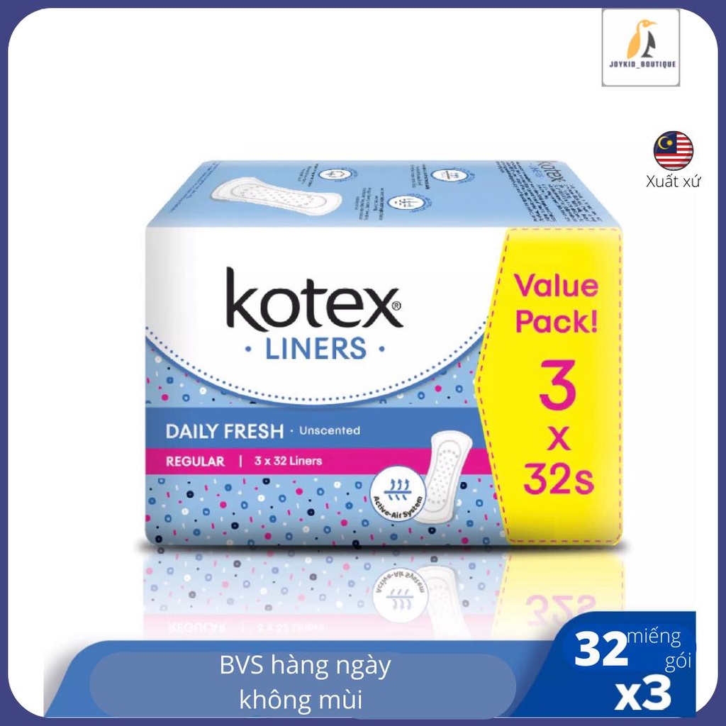 Băng vệ sinh Kotex Liners Regular hàng ngày không mùi 96 miếng
