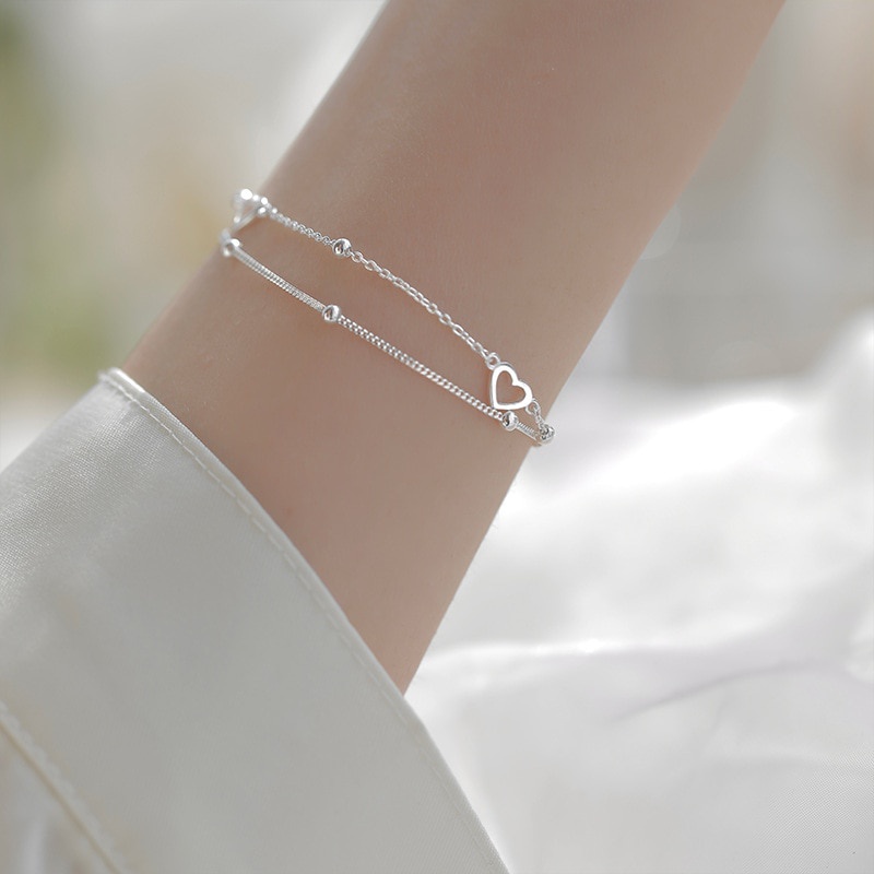 Vòng tay hợp kim mạ bạc hình trái tim xinh xắn cho nữ