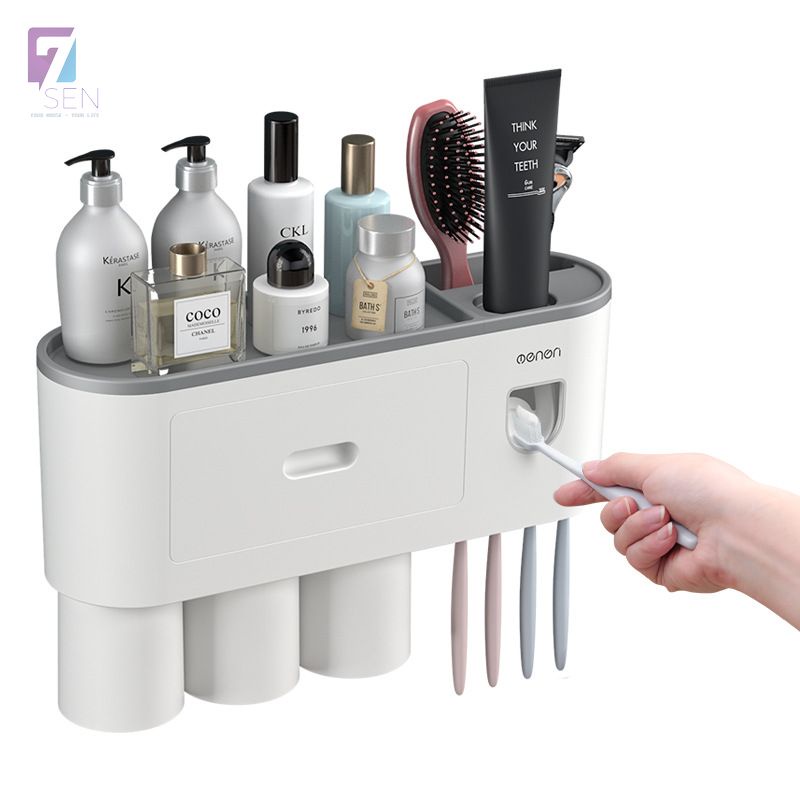 Kệ Để Bàn Chải Dán Tường Phòng Tắm, Kệ Nhả Kem Đánh Răng - Loại Cốc Tự Hút ( Tặng Kèm Miếng Dán )