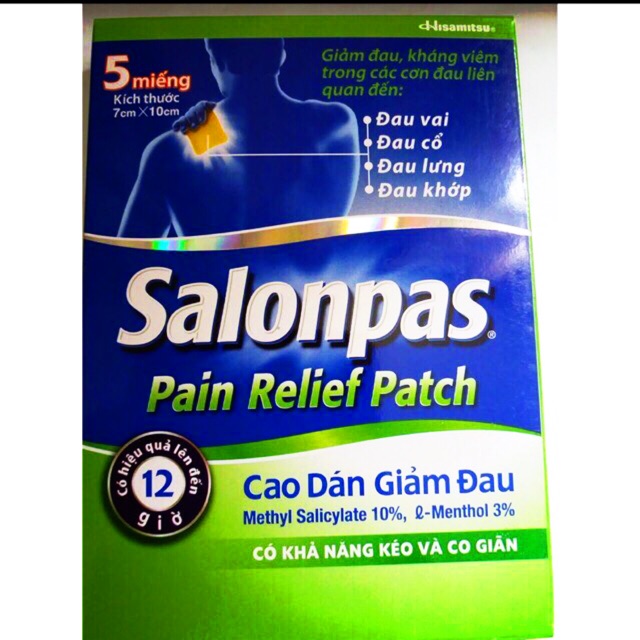 Cao dán giảm đau Salonpas Pain Relief Patch (có khả năng kéo và co giãn, đau vai ,đau cổ, đau lưng, đau khớp)