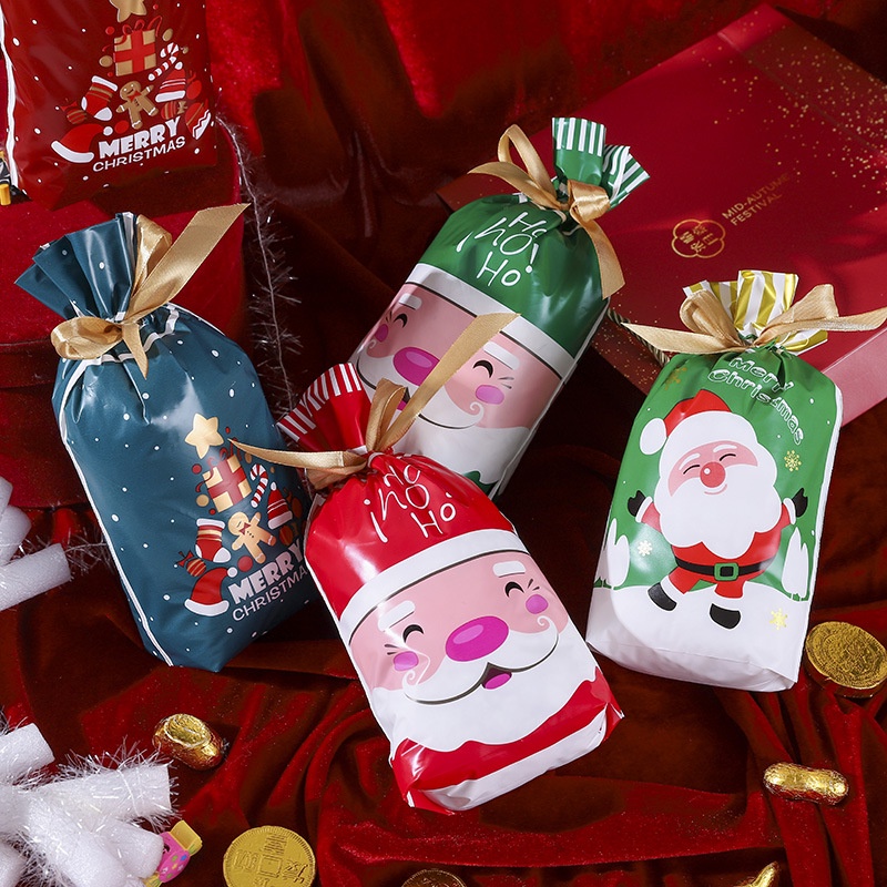 Set 10 Túi Dây Rút Đựng Bánh Kẹo Làm Quà Giáng Sinh
