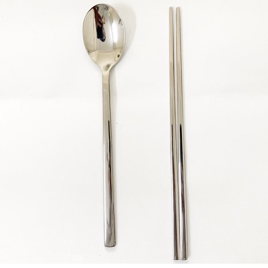 Muỗng(thìa),Đũa ăn cơm Inox 304 đầu dẹt đặt ruột kiểu Hàn Quốc cao cấp