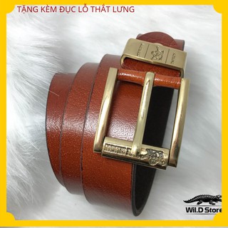 Dây Nịt Nam Da Bò Đầu Đồng Nguyên Khối ÔNG Đia