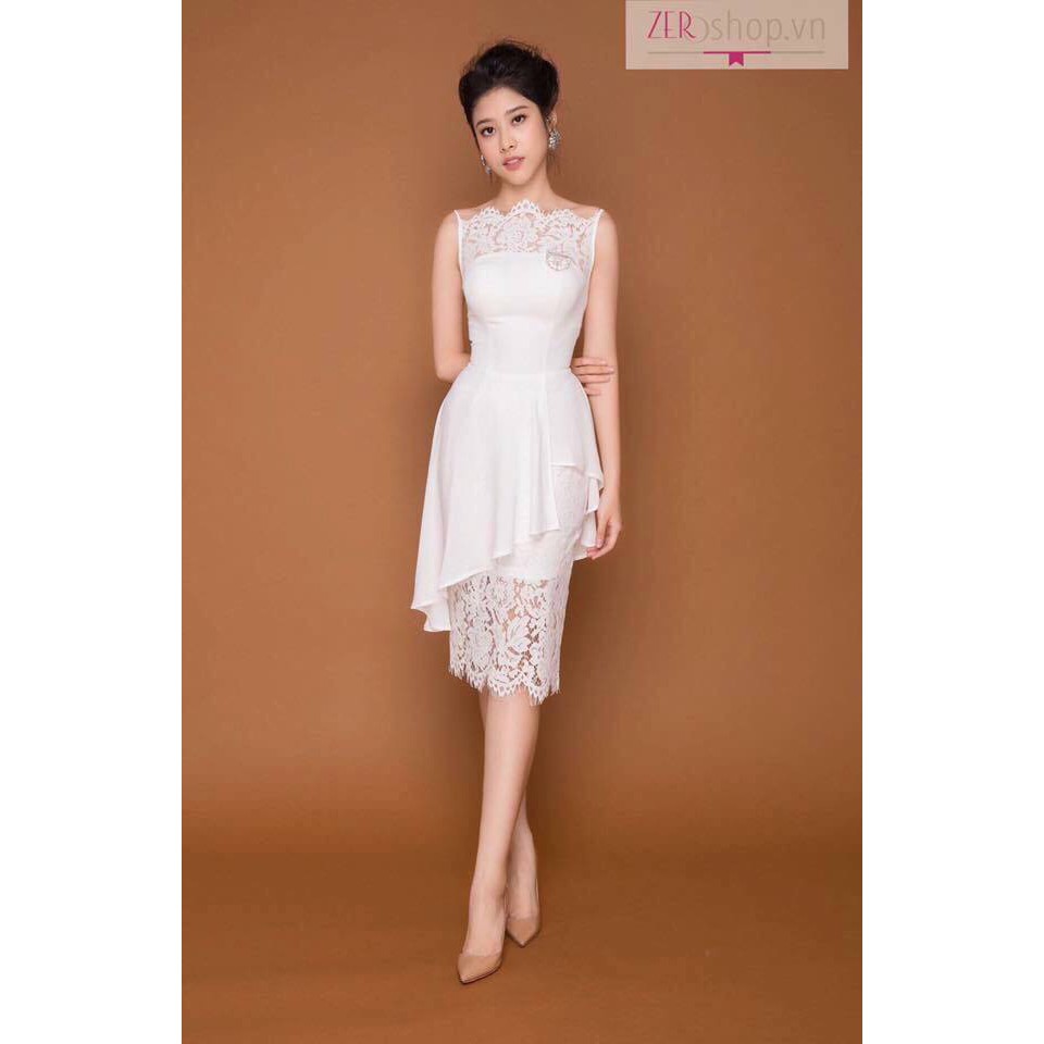 đầm body phối ren, cổ thuyền