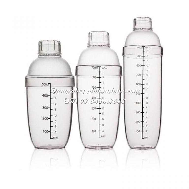 Bình lắc nhựa trong vạch đen chuyên dùng pha chế cocktail, trà sữa 500ml, 700ml, 1000ml